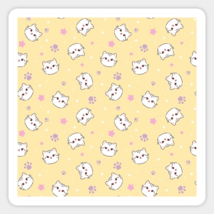 Seamless pattern of a cute cats, stars animal's paws Sticker